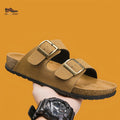 Men’s Double Buckle Slide Sandals – Cork Sole Casual Mule Slip-On Comfortable Footwear