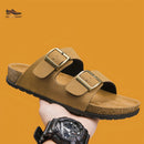 Men’s Double Buckle Slide Sandals – Cork Sole Casual Mule Slip-On Comfortable Footwear