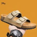 Men’s Double Buckle Slide Sandals – Cork Sole Casual Mule Slip-On Comfortable Footwear