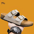 Men’s Double Buckle Slide Sandals – Cork Sole Casual Mule Slip-On Comfortable Footwear