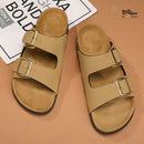 Men’s Double Buckle Slide Sandals – Cork Sole Casual Mule Slip-On Comfortable Footwear