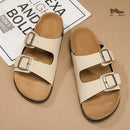 Men’s Double Buckle Slide Sandals – Cork Sole Casual Mule Slip-On Comfortable Footwear