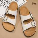 Men’s Double Buckle Slide Sandals – Cork Sole Casual Mule Slip-On Comfortable Footwear