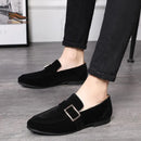 Men’s Slip-On Big Size Formal Shoes – Suede Smoking Loafer with Buckle, Round Toe Wedding & Office Dress Shoe